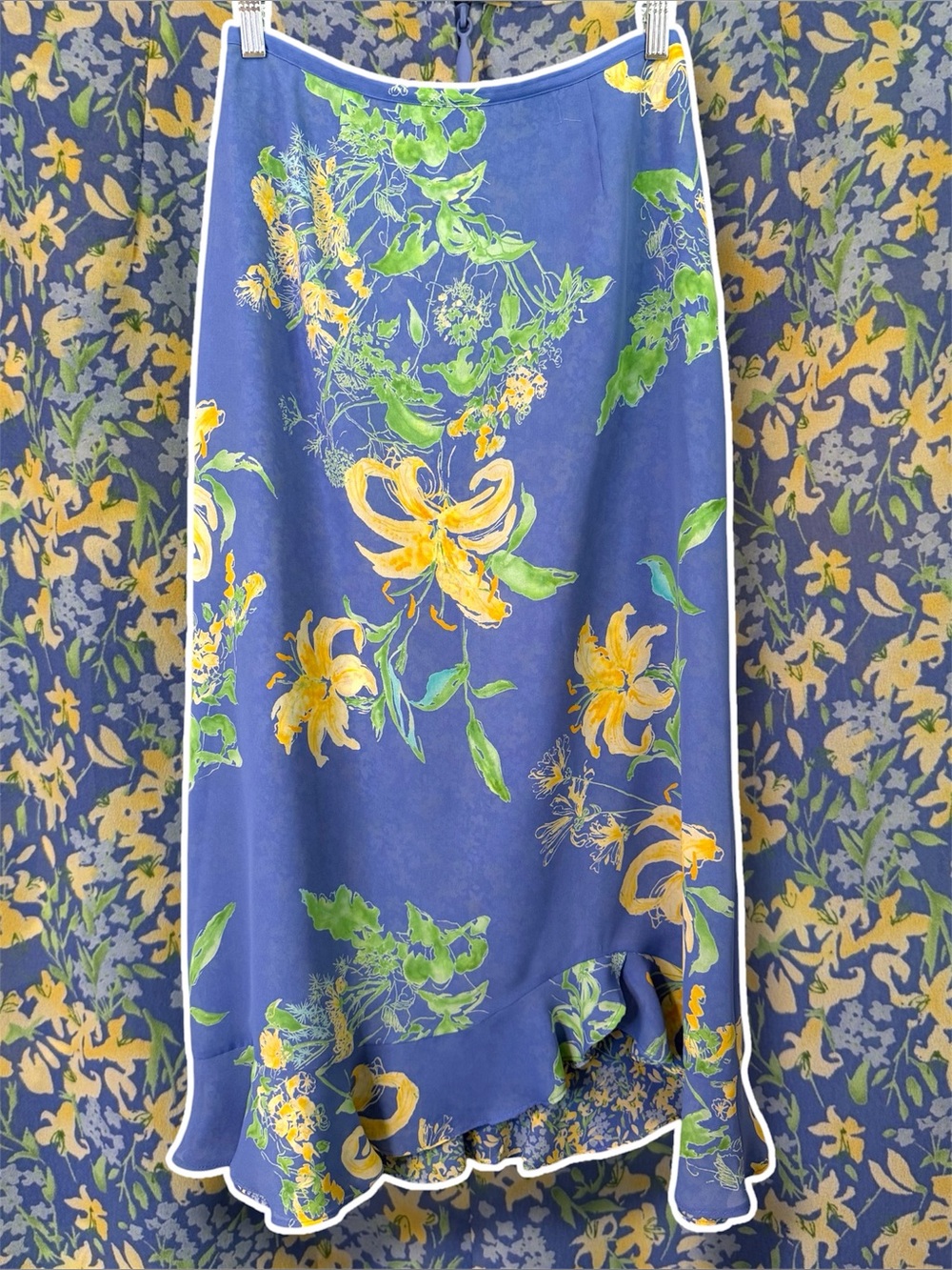 Y2K Reversible Floral Midi Skirt with Ruffle Hem (29” waist)